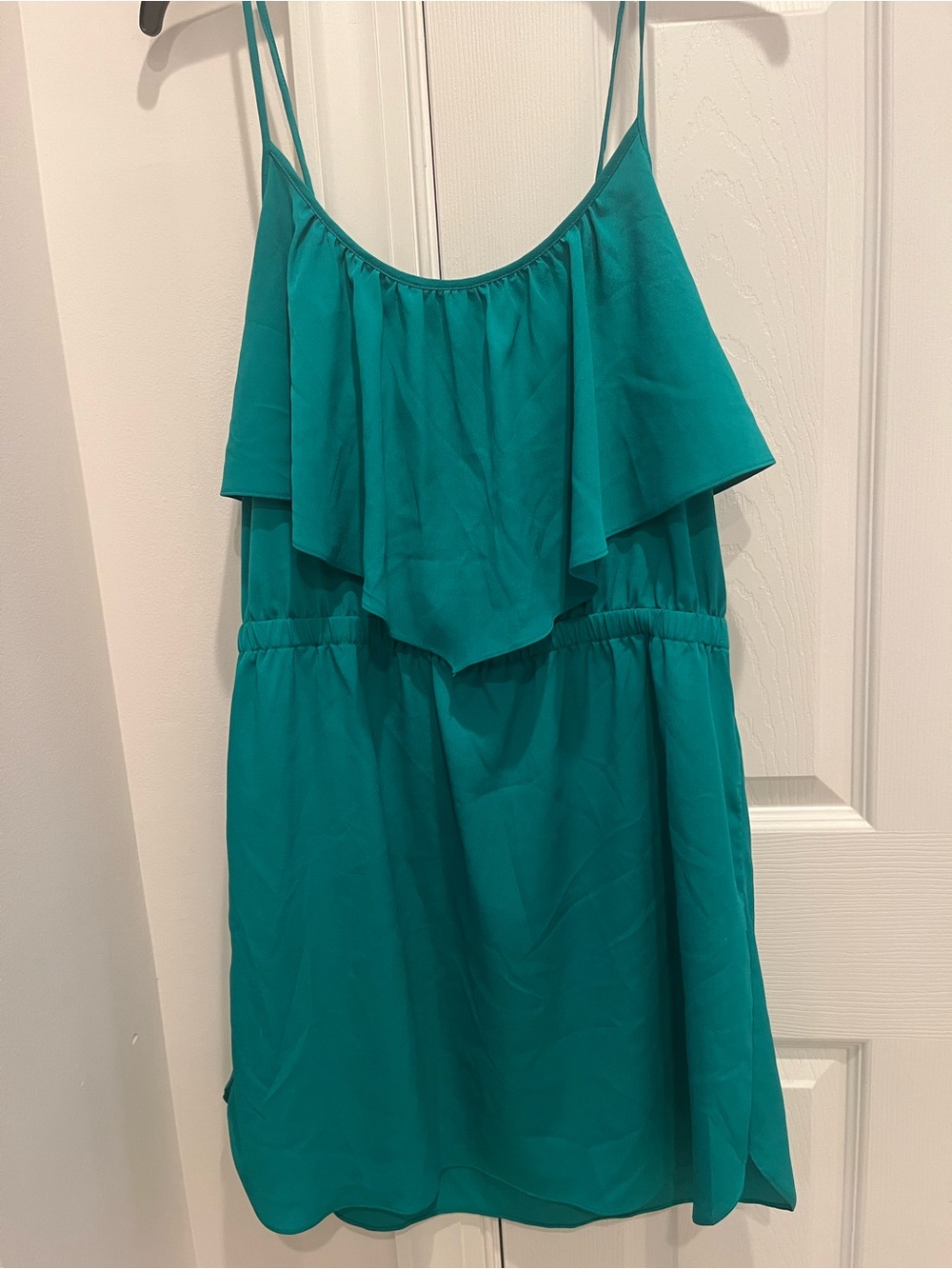 American Eagle Outfitters Teal Ruffle-Front Spaghetti Strap Dress